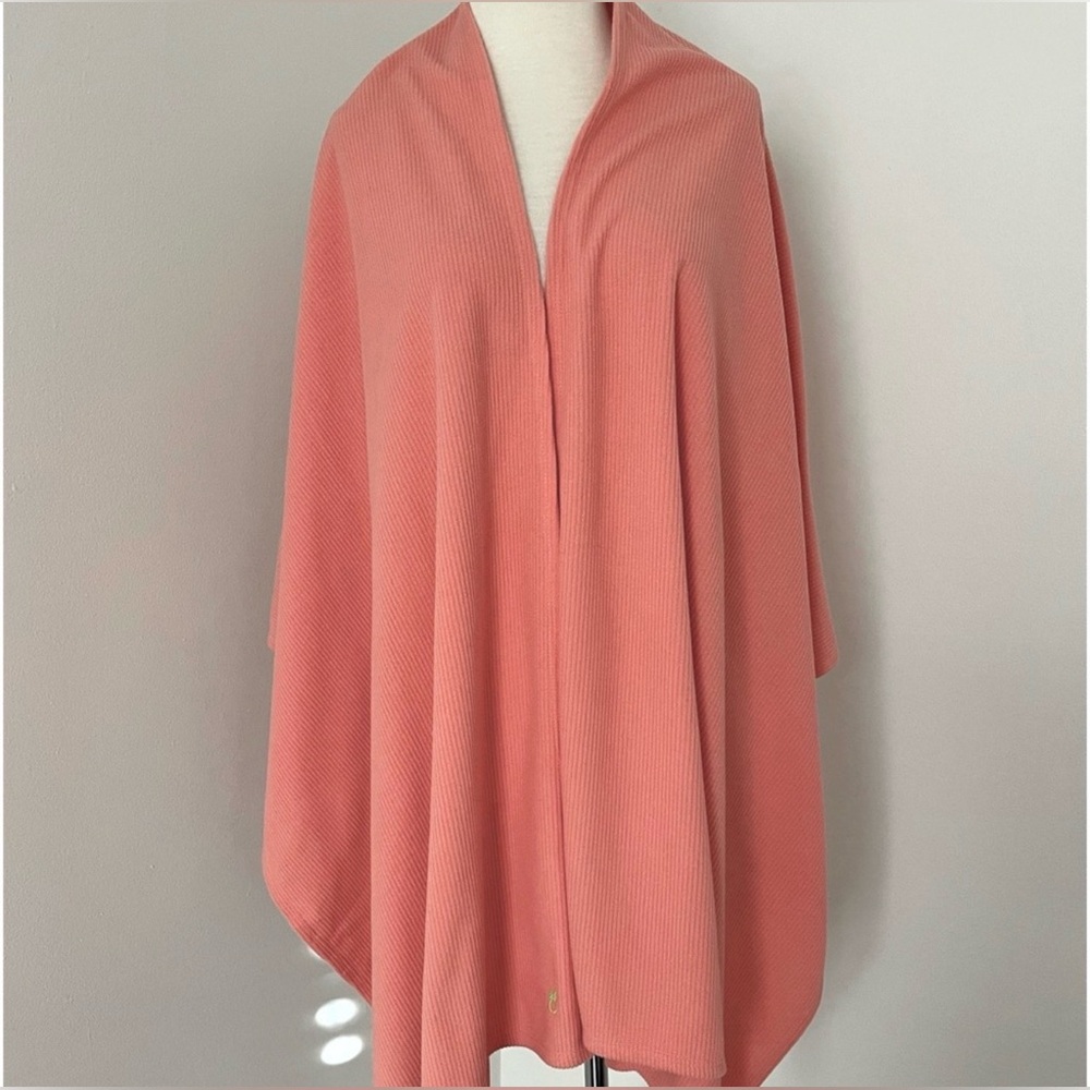 NWT Dudley Stephens Spring St Ribbed Fleece Island Coral Scarf Shawl Cardigan OS - Picture 2 of 6